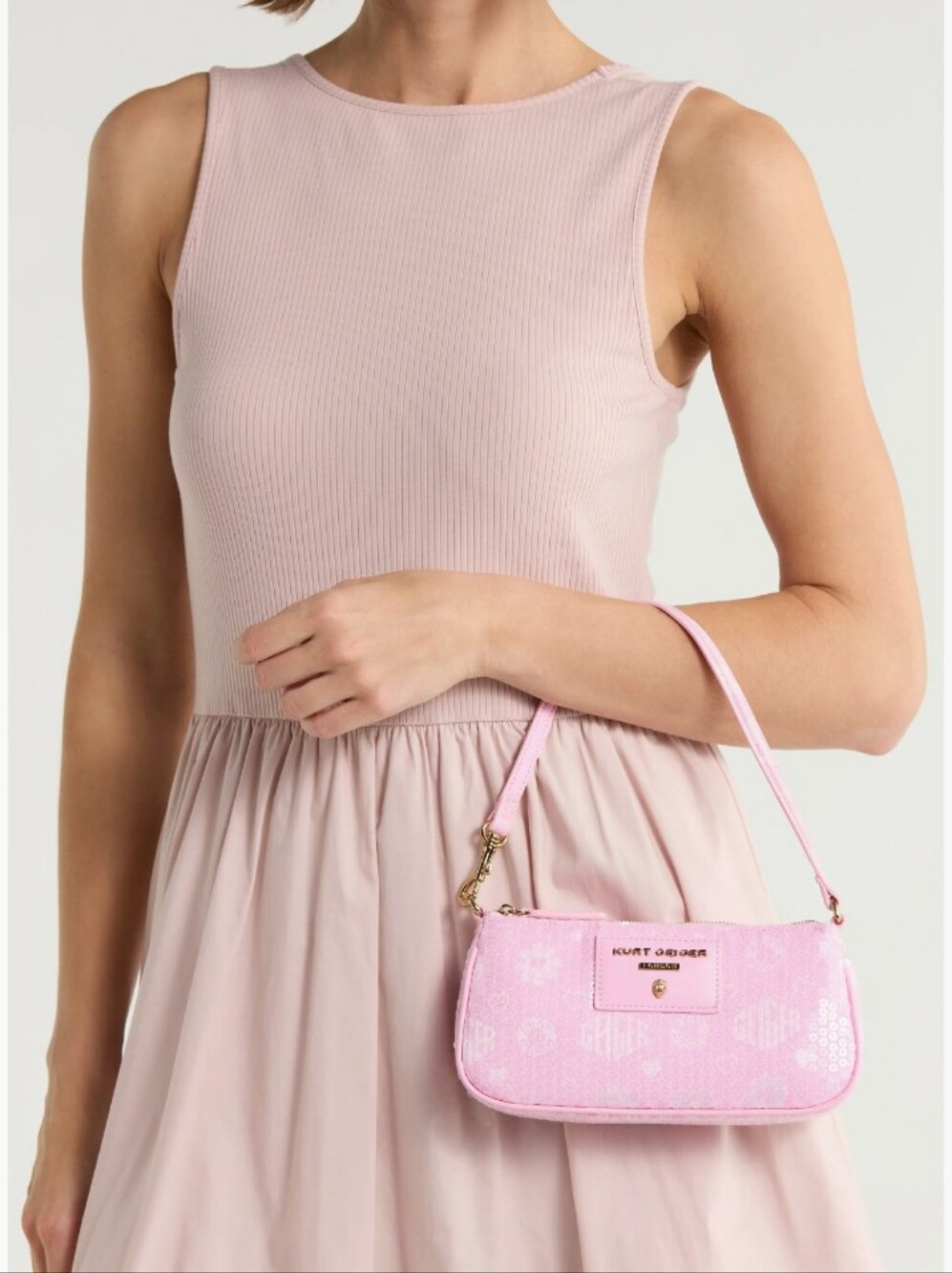 Kurt Geiger-Highgate Small Sequin Wristlet-Shoulder Bag (Pastel Pink 🩷)